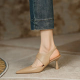 Breakj Beauty ~ Soft Leather French Head Head Sandals Women Fine Heel Pointed Back Empty Fairy Wind 2023 Spring And Summer High Heels
