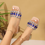 Breakj Temperament Water Drill Sexy Large-Size Cool Slippers Summer New Square Transparent Belt With A Word