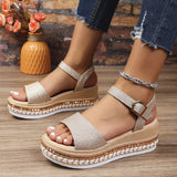 Breakj And Summer New Large-Size Hollow Fish Mouth Heel Sandals Women's Pine Cake Silver Bright Buckle Flat Women's
