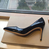 Women Patent Pointed Toe Pumps Solid Black Comfortable Pointy Stilettos Ladies Slp On High Heels Formal Dress