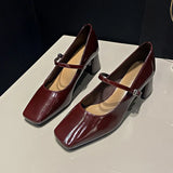 Breakj Elegant Mary Treasure Shoes 2025 Winter New Patent Leather Coarse Shoes Square Light Mouth High Heel Single