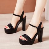 Buckle High-Heeled Sandals Summer 2023 New Roman Sandals Large Size 41-43 Thick-Heeled Sandals