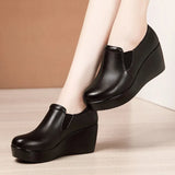 Heel Deep Mouth Single Shoes Women's Autumn New Round Head Middle Heel Muffin Thick Sole Waterproof Platform Large Size Step On Mother's