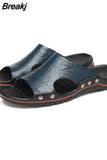 Leather Slippers Men Big Size 48 47 Slip on Casual Shoes Summer Breathable Outdoor Mens Slides Comfortable Beach