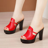 Fishmouth Slippers Women's Summer 2023 New Style High-Heeled Flip-Flops Large Size Muffin Thick-Soled Water Drill