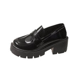 Breakj New Retro British Wind Thick-Skin Thick-Skind High-Laught Shoes Black Single Shoes Women's Small Leather