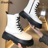 White Boots Soft PU Leather Ankle Boots Women Platform Motorcycle Booties Female Autumn Winter Shoes Woman Goth Short