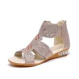 Women's Sandals Summer Golden Zipper Sandal Open Toe Gladiator Hollow Low Heel Sandals Bling wedges Pumps Ladies'