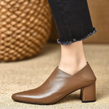 Breakj Mouth High Heels Tips In The Heel Single Shoes 2025 Spring And Autumn New Fashion Thick Heel Temperament Soft Leather Single