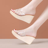 Sandals Slippers Women Wear 2023 New Muffin Thick-Soled Water Drill Two Transparent Large-Size Word Slippers In