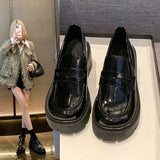 Breakj New Retro British Wind Thick-Skin Thick-Skind High-Laught Shoes Black Single Shoes Women's Small Leather