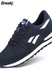 Men Sneakers Natural Pig Skin Material Male Trainers Outdoor Stylish Shoes Lace-up Flats Non-slip Rubber Sole Blue