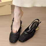 Breakj Head Net Hollow Pure Color High Heels 2025 New Coarse Heel Shoes French Retro Mary Treasure Shoes