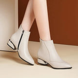 New 2024 Thick Heel Ankle Boots Women's Pointed Head Stitching Side Zipper Middle Heel Martin Boots Fashion Single Boot