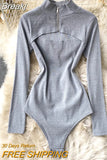 Women Knitted Bodysuits Autumn Sexy Club Outfits Zip-up Stand Collar Long Sleeve Hollow Out Slim Body Tops