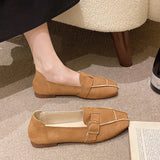 Shoes Women 2024 New Women's Shoes Spring And Autumn British Square Head Shallow Mouth Flat Shoes Women's Foot Set Beans Shoes