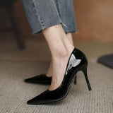 Breakj Bed Cannon Shoes Women's Fine Heel 2025 Spring And Autumn 2025 New Black Red-Soled 10 Cm Large-Size Tip Single