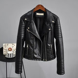 Autumn Faux Leather Jacket Women Turndown Collar Pu Motorcycle Black Punk Coat Female Rivet Zipper