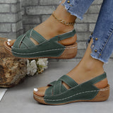 Breakj Summer New Slope With Magic Sticky Fish Mouth Roman Sandals Women Large-Size Thick-Soled Sandals