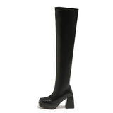 Boots Women's Autumn / Winter 2023 New British Wind Square Head Elastic Waterproof Platform Thick Heel High Heel Knight