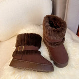 Breakj New Fur Belt Buckle Snow Boots Women Thick And Velvet Thick Thick Thick Cotton