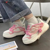 Harajuku Sneakers Women's Running Shoes 2024 New Thick Platform Sneakers students Outdoor Casual Pu Leather Vulcanized