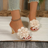 Breakj Summer New Large-Size Women's Shoes Fashion Flowers High-Heeled Slippers Women's Cool
