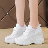 Breathable Air Mesh Chunky Sneakers Women 2023 Spring Summer Knitted Height Increasing Shoes Woman White Casual