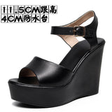 Breakj Layer Of Cow Skin Summer New Thick-Bottomed Beach 11CM Slopes And Women's Sandals High Heel Waterproof Table Comfortable Pine Pastry Fish Mouth