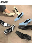 Square Toe Thin High Heel Shoes Women Shallow Elastic Pumps Autumn Shoe For Party Dress Zebra Chaussure Zapatillas