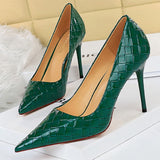 Shoes Patent Leather Woman Pumps 2022 New Designer Shoes Weave Pattern Fine High Heels Stiletto Heeled Shoes Party