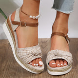 Breakj New Fish Mouth Bow Buckle Thick Bottom Slope Sandals Women's Large Size Hemp Rope Bottom Flat Bottom Women