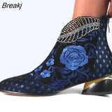 Casual Shoes Ethnic Women's Shoes Embroidered Thick Heel Round Head Middle Heel Retro Versatile Short