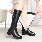 High Boots Woman Winter 2023 Authentic Leather Black Fur Long Boots Female Zip Luxury Designer Shoes Women Heels Large