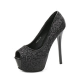 Fashion Sequins Fashion Sexy Nightclub Fish Mouth Ultra High Heel Waterproof Platform Shallow Mouth Women's Singles Shoes