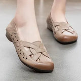 Soft Leather Mother Shoes Hollow Out Women's Casual Single Shoes Beef Tendon Soft Sole Comfortable Old Man Sandals Wenzhou Women's