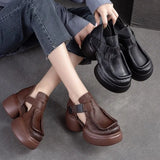 Heel Thick Bottom Tou Hollow Women's Sandals Round Head Buckle Type Seam High Heel Women's