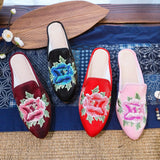 Breakj Tip Fashion Collocation Cheongsam Peony Embroidered Cloth Slippers Women Shoes Cloth