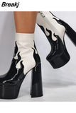 Women Ankle Boots Mixed Colors Platform Shoes Sexy Ladies Zipper-Sid Demonia Boots Chunky Heels Women Short Botas Femininas