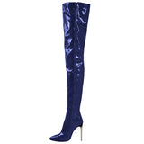 Breakj Winter New Sexy Pointed Side Zipper Patent Skin Fine High Heel Knee Boots Large Size Leather