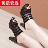 Sandals And Slippers Women's Soft Leather 2023 Summer New Thick-Soled Waterproof Platform Floor High-Heeled High-Heeled