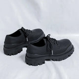 Breakj Men's Casual Platform Versatile Black Leather Shoes Heighten Derby Shoes Frosted Black