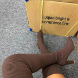 Breakj And Winter Sharp Head Thick And Knitted Knee Boots Women Large Size Elastic Wool Socks Long