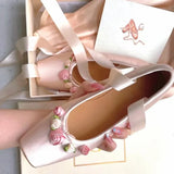 Classic Silk Ballet Shoes Lace up Ballet Shoes Women Round Toe Bowtie Women Flats Elegant Valentine Shoes