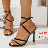 Breakj Fine Heel High Heels Women's Summer Metal Buckle Slippers Women Wear Side-Outside