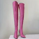 Breakj Winter New Sexy Pointed Side Zipper Patent Skin Fine High Heel Knee Boots Large Size Leather