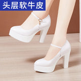 Catwalk High Heels Women's Cheongsam T Show Leather Size Waterproof Table Thick Heel Leather Pointed Single