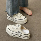 Summer New Thick Soles Increase Slippers Trend All Lazy People A Slip-on Half Drag Fashion Casual Canvas Shoes
