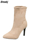 Fashion Elastic Socks Boots Women's High Heels Knitted Socks Boots Slim Women's Pointed Toe Autumn and Winter Nude