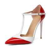 Sandals Women Plus Size 34-47 High Heels 2023 Sexy Colour Block Sparkling Patent Leather Summer Pointed Toe